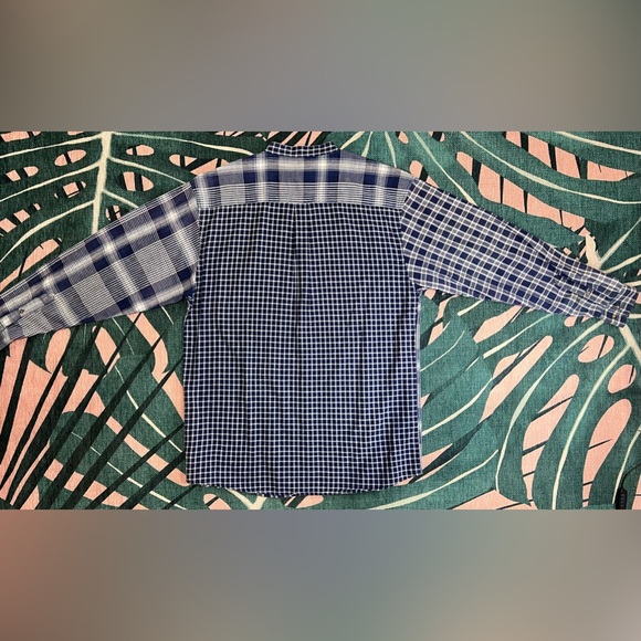 Vintage Santana Collarless Plaid Denim Button Up Shirt - Picture 5 of 11